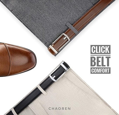 CHAOREN Click Belt for Men 2 Pack - Mens Dress Belt 1 1/4" in Packing Box - Design Belt Meet Almost Any Outfit and Occasion