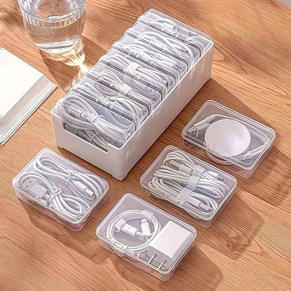 7 Box Cable Organizer Storage Box, Desktop Cable Management with Switch, Power Cord Organizer for Office,Home,Desk Accessories Storage Stationery Supplies and Accessories（Clear