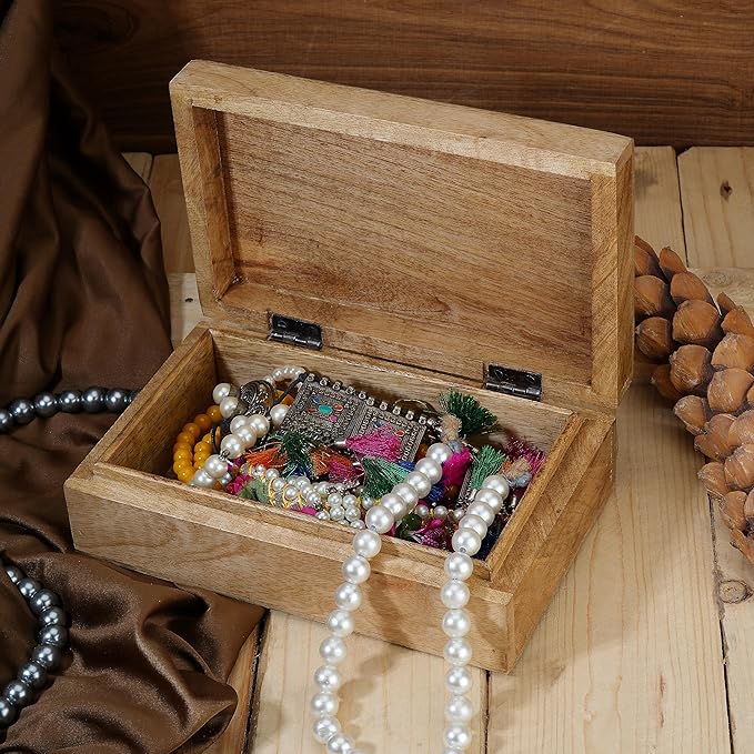 Ajuny Handcarved Wooden Decorative Jewelry Storage Box Eye of Truth Design Vintage Multipurpose Treasure Chest Keepsake Necklaces Watch Boxes Great for Gifts 8x5 Inch