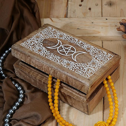 Ajuny Wooden Decorative Jewelry Box with moon and Star Carving Multipurpose Treasure Chest Storage Keepsake Box Necklaces Watch Organizer Boxes Birthday Gifts for Women & Men 8x5 Inch