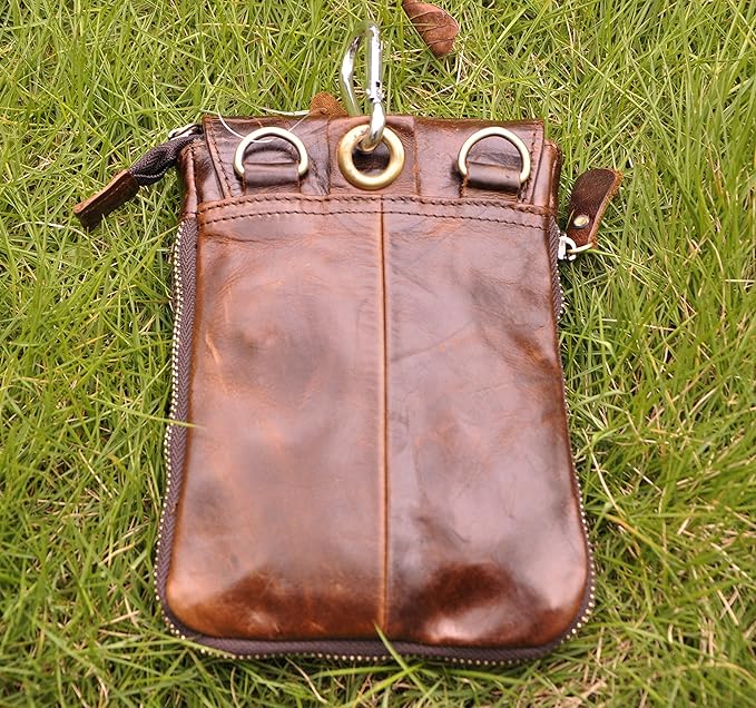 Le'aokuu Mens Genuine Leather Small Messenger Shoulder Satchel Phone Pouch Belt Waist Bag Pack