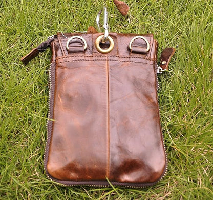 Le'aokuu Mens Genuine Leather Small Messenger Shoulder Satchel Phone Pouch Belt Waist Bag Pack