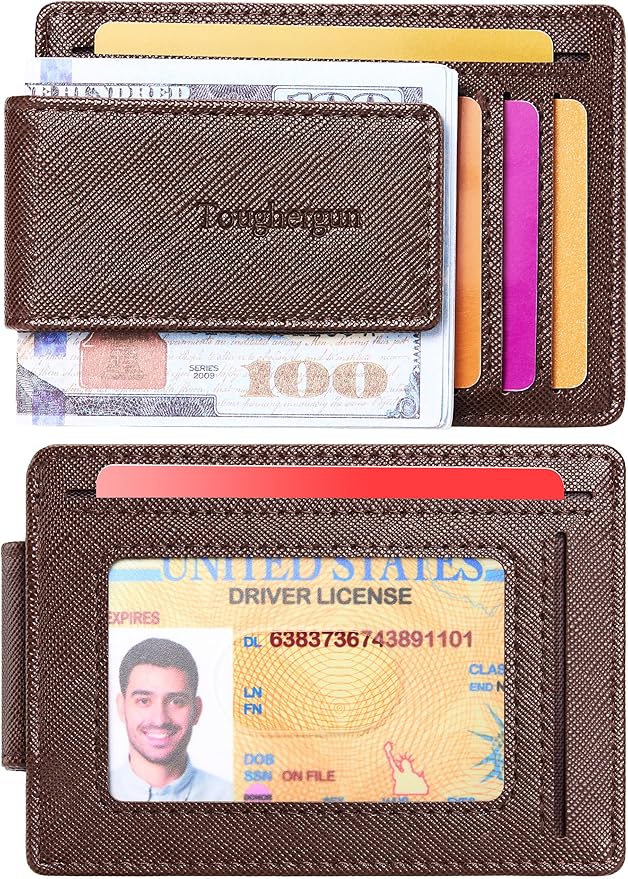 Toughergun Slim Wallet for Men RFID Blocking Money Clip, Minimalist Front Pocket Credit Card Holder, Magnetic Thin Mens Wallets with ID Window