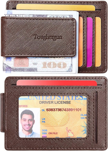 Toughergun Slim Wallet for Men RFID Blocking Money Clip, Minimalist Front Pocket Credit Card Holder, Magnetic Thin Mens Wallets with ID Window