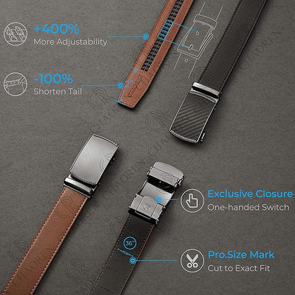 CHAOREN Mens Dress Belt - Mens Ratchet Belt Leather for Dress Pant - Micro Adjustable Belts Fit Everywhere