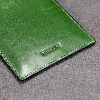 HISCOW Minimalist Passport Sleeve - Italian Calfskin (Green Vegetable-Tanned Leather)