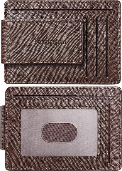 Toughergun Slim Wallet for Men RFID Blocking Money Clip, Minimalist Front Pocket Credit Card Holder, Magnetic Thin Mens Wallets with ID Window