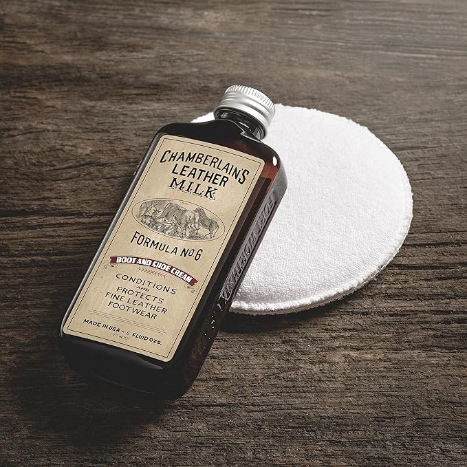 Leather Milk Leather Boot & Shoe Conditioner and Cleaner - No. 6 - All-Natural, Non-Toxic Shoe Care Cream Made in The USA. 2 Sizes. Includes Polishing Applicator Pad!