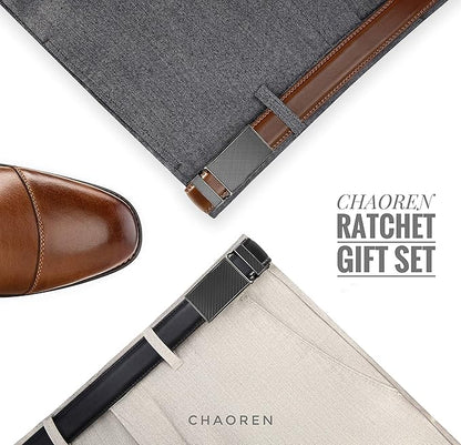 CHAOREN Mens Dress Belt Leather 2 Pack - Mens Ratchet Belt for Dress Shirt and Pants Every Occasion (32mm)