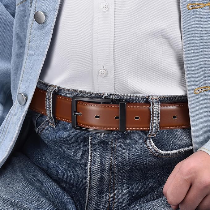 Men's Dress Belt Black Leather Belts for Jeans