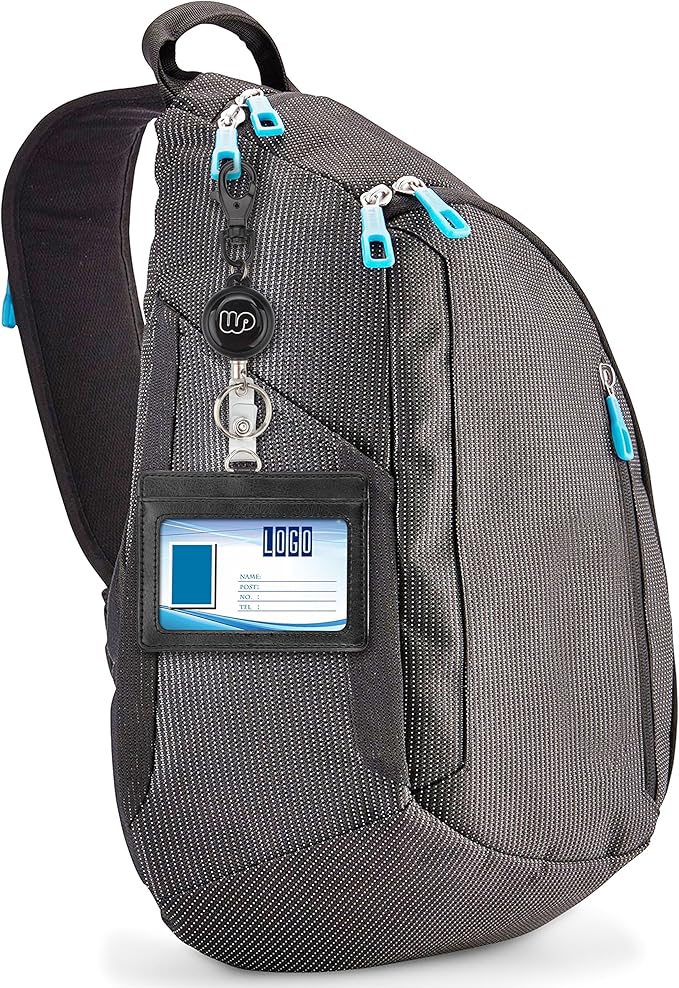 Wisdompro ID Badge Holder with Retractable Keychain, 2-Sided PU Leather Pass Card Holder with 2 Card Slots and Badge Reel for Work, School, Metro, Bus, Access Card - Black, Horizontal