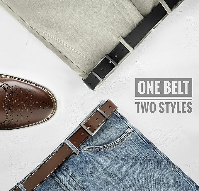 CHAOREN Reversible Mens Belt 1 Piece – Leather Belt Men for Dress Pants - Single Belt, 2 Colors