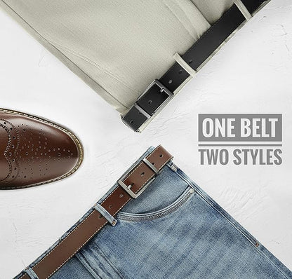 CHAOREN Reversible Mens Belt 1 Piece – Leather Belt Men for Dress Pants - Single Belt, 2 Colors