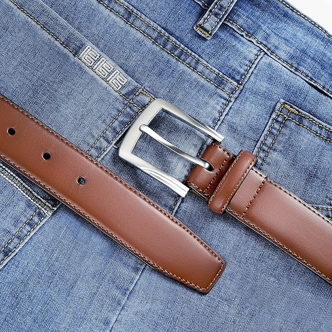 MILORDE Men's Genuine Leather Dress Belt, Handmade, 100% Cow Leather, Fashion & Classic Designs for Work Business and Casual